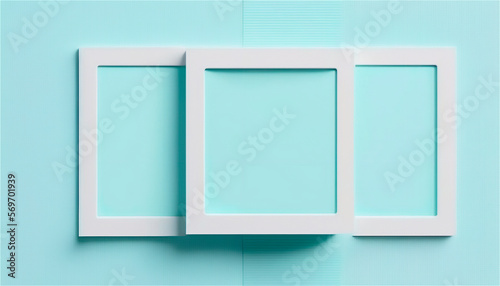 Pastel blue empty paper texture background template, banner for advertising. Rectangular geometric shapes. Copy space. space for text. AI generated.