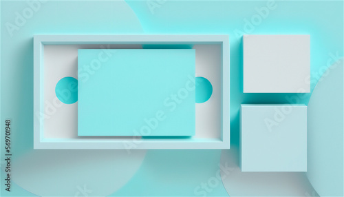 Pastel blue empty paper texture background template, banner for advertising. Rectangular geometric shapes. Copy space. space for text. AI generated.