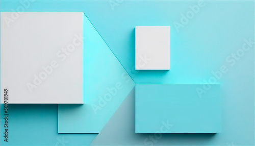 Pastel blue empty paper texture background template, banner for advertising. Rectangular geometric shapes. Copy space. space for text. AI generated.