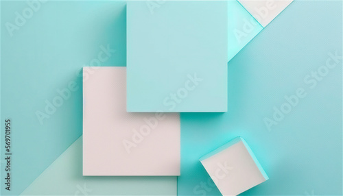 Pastel blue empty paper texture background template, banner for advertising. Rectangular geometric shapes. Copy space. space for text. AI generated.