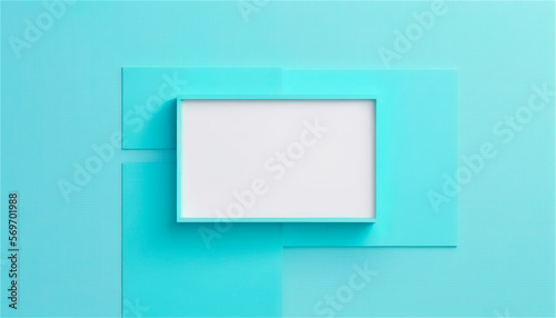 Pastel blue empty paper texture background template, banner for advertising. Rectangular geometric shapes. Copy space. space for text. AI generated.