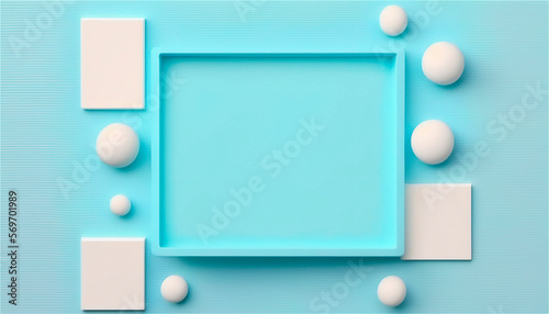 Pastel blue empty paper texture background template, banner for advertising. Rectangular geometric shapes. Copy space. space for text. AI generated.