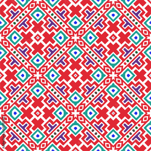Vector geometric ornament in ethnic style. Seamless pattern with abstract shapes, repeat tiles. Repeating pattern for decor, textile and fabric.