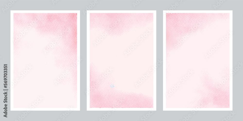 Set of light pink watercolor wet wash splash abstract invitation card background template collection. Vector illustration