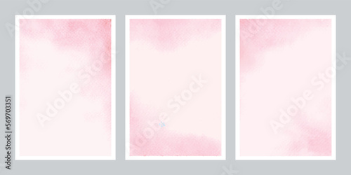Set of light pink watercolor wet wash splash abstract invitation card background template collection. Vector illustration