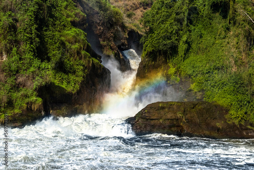 A rainbow over the Murchison waterfall on the Nile river. Murchison falls national park  Uganda.