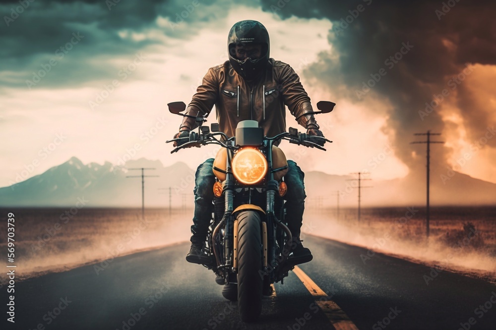 Motorbike on the road riding. Generative AI