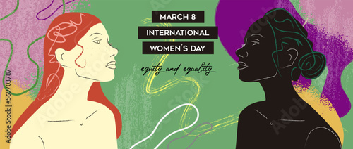 International Women Day diverse woman face in abstract design banner