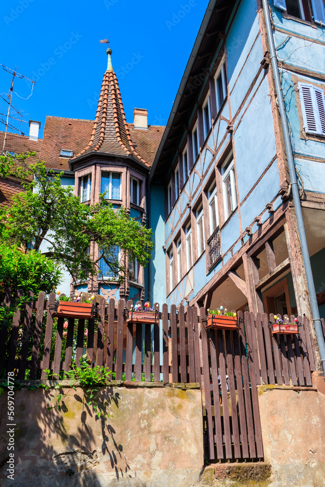 Facade of old half-timbered house in Colmar, France