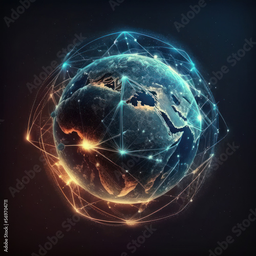 Planet earth in the satellite mesh. Network connection. Internet planet