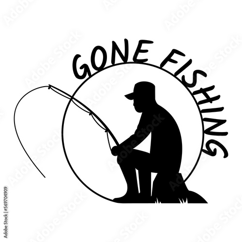 Gone fishing. Fisherman with spinning rod. Vector illustration. 