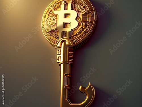 Bitcoin crypto currency lock tresor bank   safe wallpaper   golden background Ai generative
