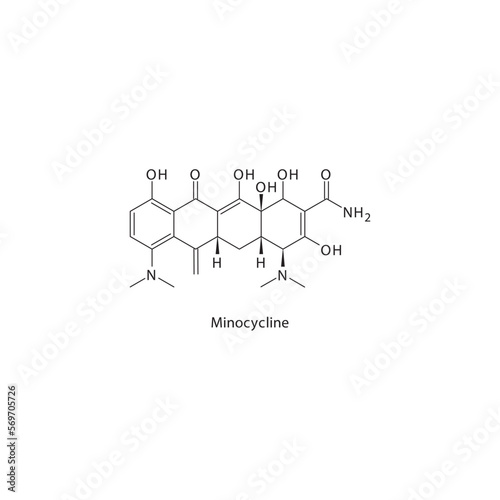 Minocycline flat skeletal molecular structure Tetracycline antibiotic drug used in  treatment. Vector illustration. photo