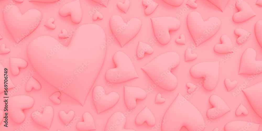 Pink hearts on pastel pink background with large center heart for Valentine's day or other romantic themed background. 3d Render.