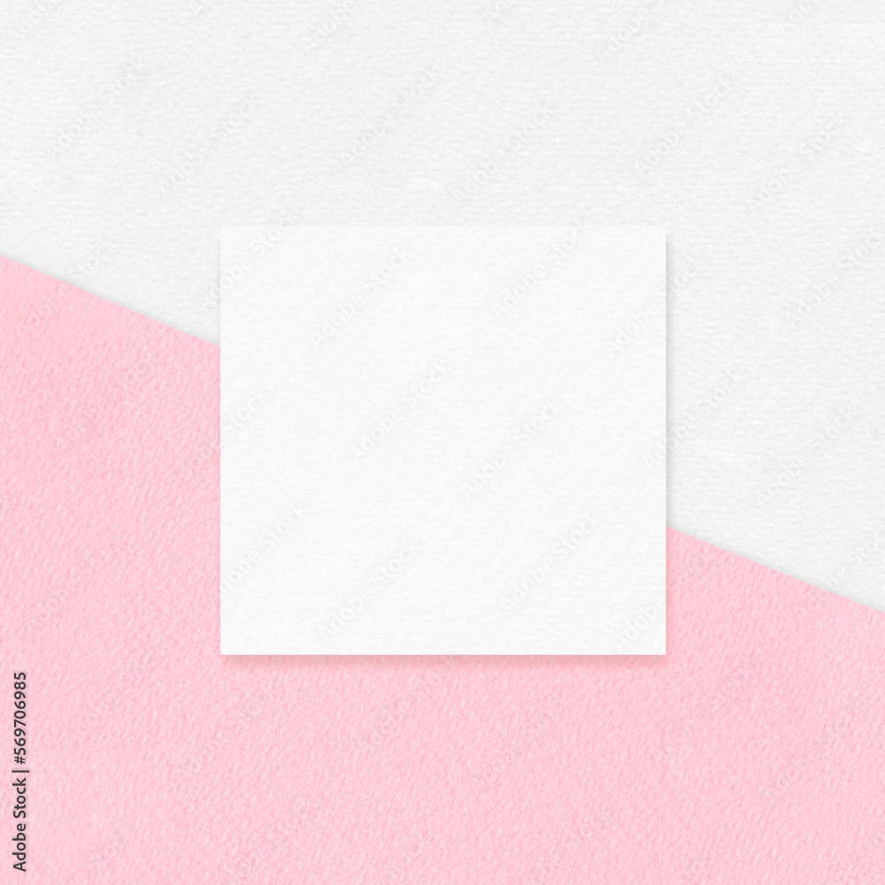 White square textured paper on white pink background, Flat lay White square textured paper on white pink background, Flat lay