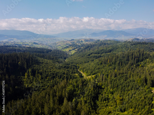 Aerial vIew by drone. Summer. Ukraine Carpatian mountains. 
