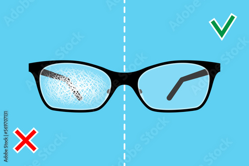 Eyeglasses with clear and scratched lenses