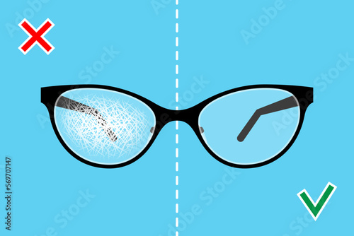 Fototapeta Naklejka Na Ścianę i Meble -  Eyeglasses with clear and scratched lenses