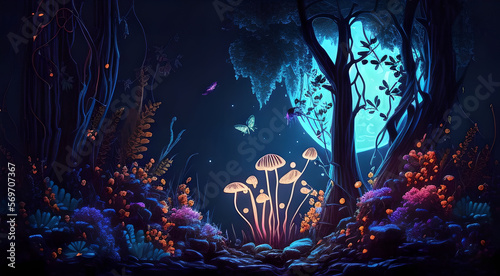 illustration of fairy night forest, 