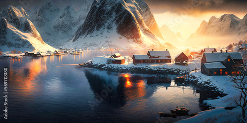 Superb Nordic landscape resembling the Lofoten Islands - generative ai