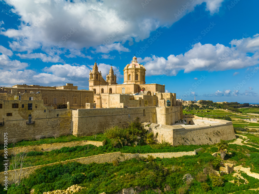 Mdina city, drone top view. Malta