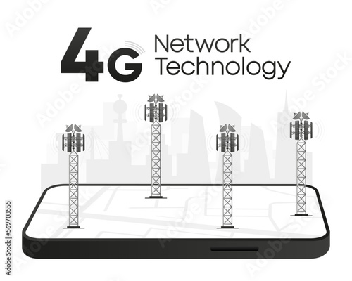 4g Network Technology in flat design. The concept of wireless mobile communication services. Speed test. Vector illustration.