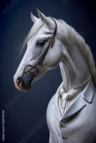 White Horse portrait with Suit, Generative AI © Cesar Jackson