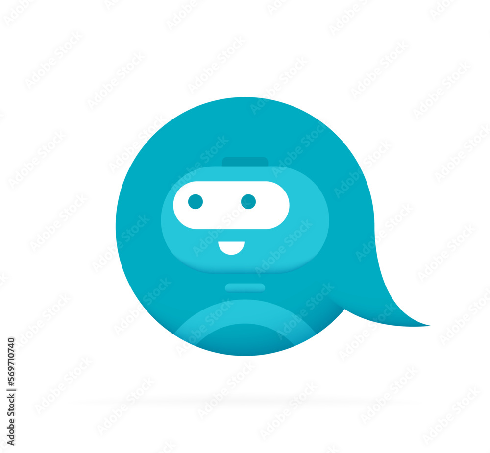 Chatbot character on message box speech bubble. Cute 3d Bot sign. Chat bot logo design. Bot for online consultation and support service. Flat vector illustration Chatbot character on message box speech bubble. Cute 3d Bot sign. Chat bot logo design. Bot for online consultation and support service. Flat vector illustration