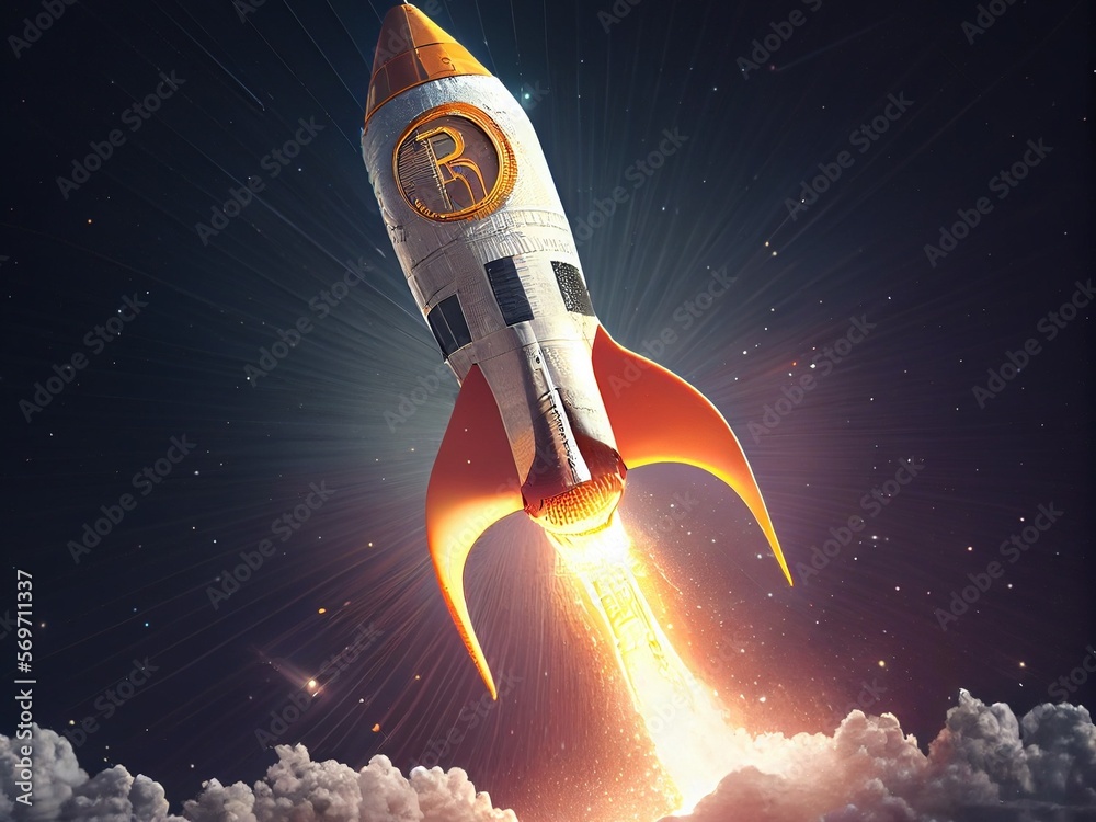 Crypto Rocket launch spaceship to the moon , bitcoin finance wallpaper Ai generative