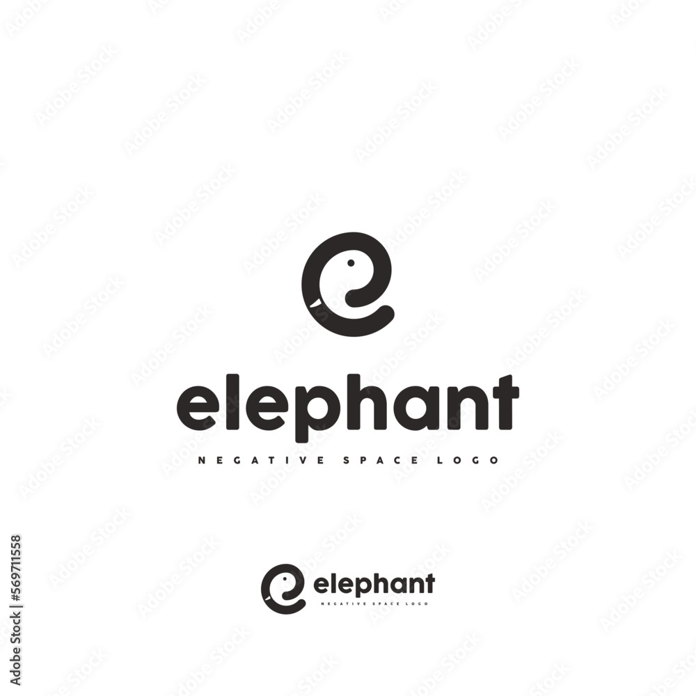 letter E elephant logo icon, negative space letter E and elephant, simple elephant logo
