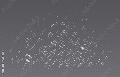 Underwater fizzing bubbles, soda or champagne carbonated drink, sparkling water. Effervescent drink. Aquarium, sea, ocean bubbles vector illustration.