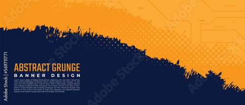 Abstract grunge banner vector, horizontal background with paint brush and halftone effect, template design with copy space for business or sports event