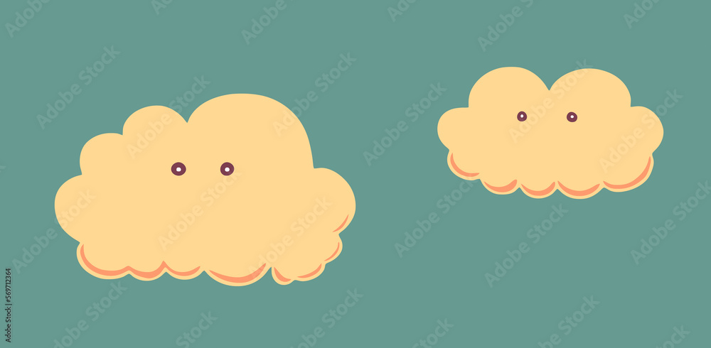 Two clouds (a small and a big one) with eyes but no expression.
Two clouds (a small and a big one) with eyes but no expression.