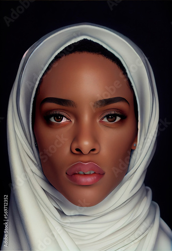 Portrait of beautiful black woman with beautiful natural makeup, wearing white veil covering her , image created with ia 