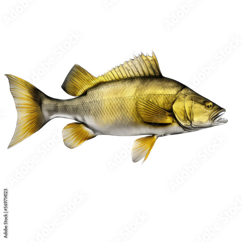 Golden Dorado Illustration, Fish, 3d render illustration in realistic style, Whole fish on transparent background. Generative AI.