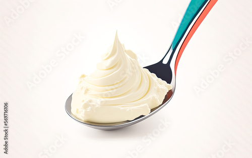Spoon of Whipped Mascarpone Cheese Cream 