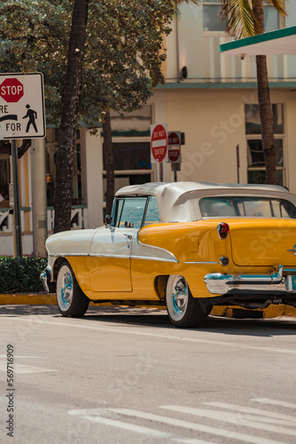 old car in the street color yellow Miami Beach   © Alberto GV PHOTOGRAP