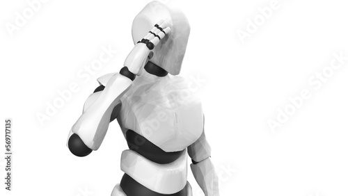 Detailed appearance of the gold-black AI robot under white background. Concept 3D CG of automatic operation  optimization and block chain. PNG file format.
