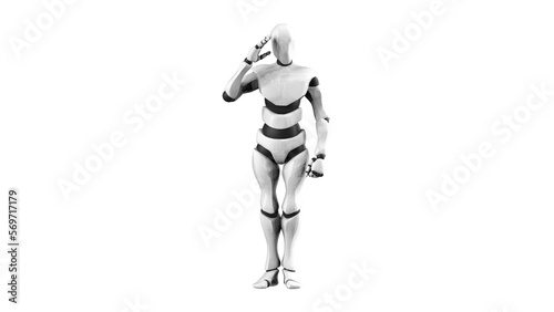 Detailed appearance of the gold-black AI robot under white background. Concept 3D CG of automatic operation, optimization and block chain. PNG file format.