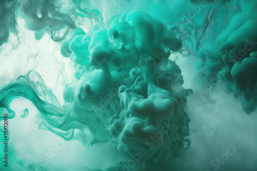 Green Aqua smoke on a simple dark background with room for text. Generative AI illustration