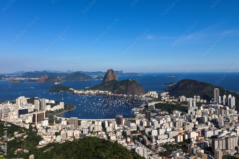 Rio de Janeiro, RJ, Brazil, 01/22/2023 - Sugar Loaf Mountain and Botafogo Cove - view from Dona Marta Belvedere