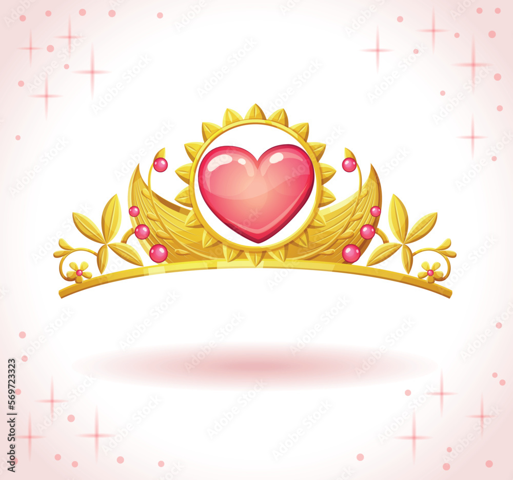 Little princess tiara with heart shaped jewel stone vector illustration ...