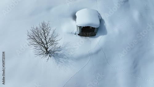 Uzungol Lake in the Winter Season Drone Video, Uzungol Caykara, Trabzon Turkiye photo