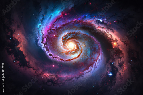 Galaxy with vibrant hues of pink and blue, generative ai