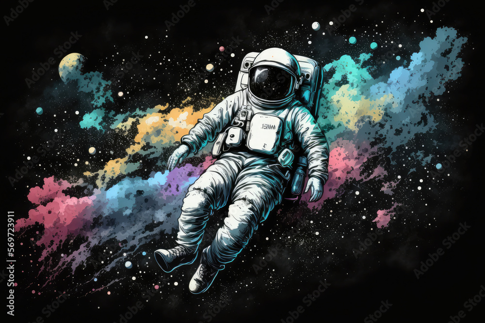 Jolly astronaut floating amongst the stars in space, generative ai Jolly astronaut floating amongst the stars in space, generative ai