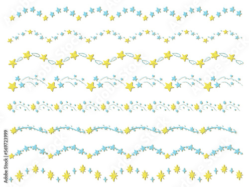 レトロチックな流れ星のライン・飾り罫ペン画イラストセット
