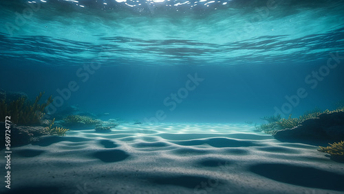 Underwater Sea - Deep Abyss With Blue Sun light. 3D Concept photo