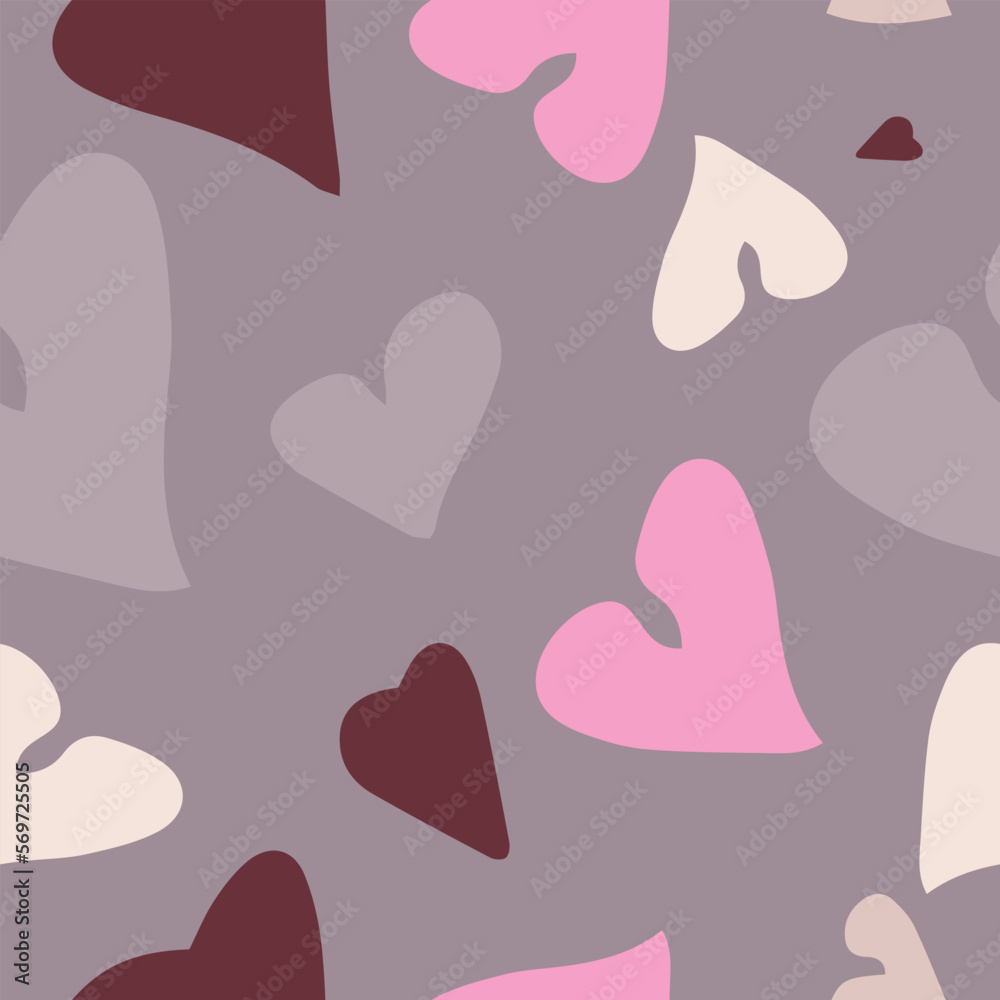 The pattern of colored hearts and spots is hand-drawn. Beautiful seamless delicate pattern for fabric. Stock illustration.