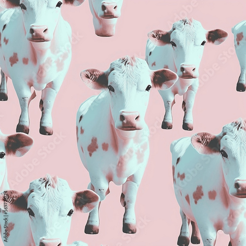 Pattern di mucche rosa e bianche su sfondo rosa pastello generato dall'AI photo