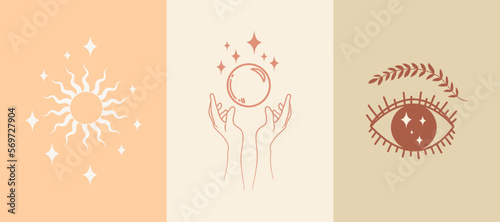 Magic poster set. Esotericism and divination. Witch and magicians. Vector stock illustration. Doodle. hand drawn. boho